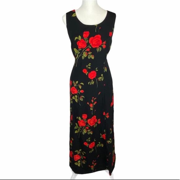 Vintage Studio1 Size 6/8 Red Rose Floating Floral Print Sleeveless Midi Dress - Picture 8 of 13
